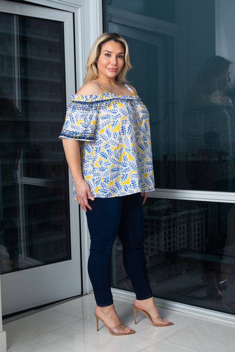 Plus Size Short Sleeve Off The shoulder Top With Embroidery Details on Neck and Sleeve (140370) - Wholesale Fashion Couture 