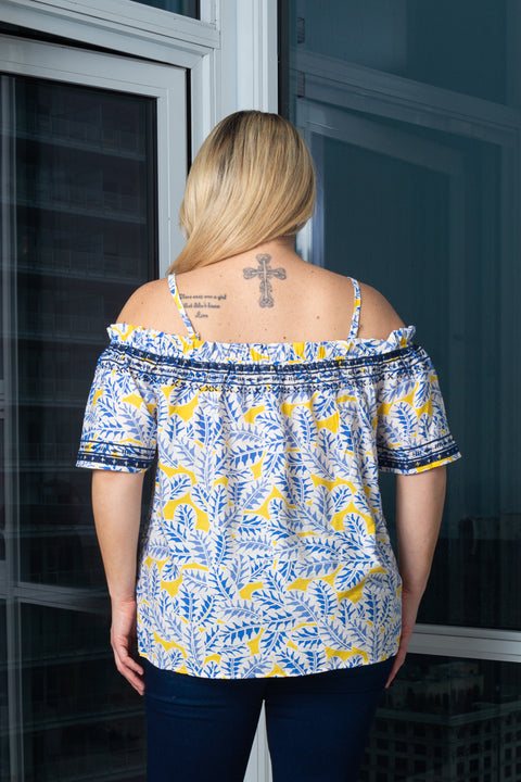 Plus Size Short Sleeve Off The shoulder Top With Embroidery Details on Neck and Sleeve (140370) - Wholesale Fashion Couture 