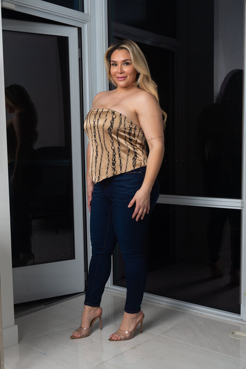 Plus Size Satin Asymmetrical Hem Tube Top (ZB11893F1) - Wholesale Fashion Couture 