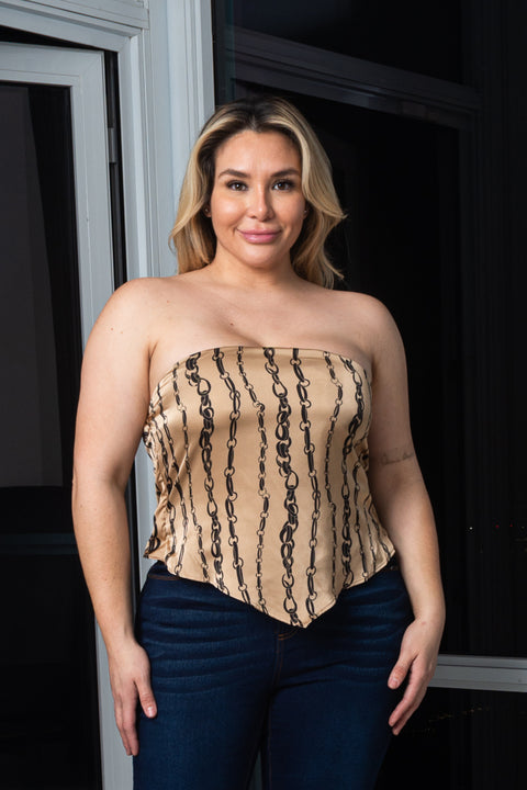 Plus Size Satin Asymmetrical Hem Tube Top (ZB11893F1) - Wholesale Fashion Couture 