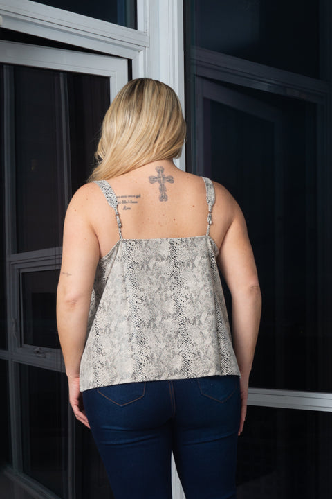 Plus Size Animal Print Suede Tank Top W/Black Lace detail on Chest and Front Lining (141592) - Wholesale Fashion Couture 