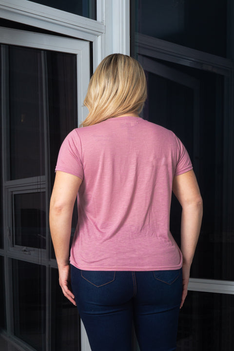Plus Size Soft V-Neck Short Sleeve Tee Shirt with Front Pocket* (K67053X) - Wholesale Fashion Couture 