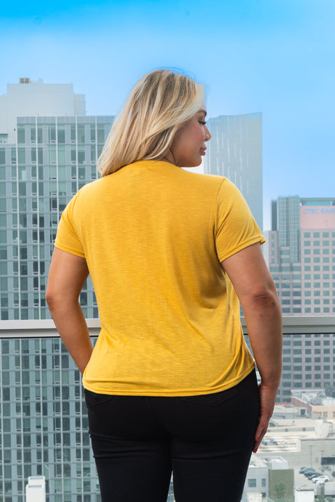 Plus Size Soft V-Neck Short Sleeve Tee Shirt with Front Pocket* (K67053X) - Wholesale Fashion Couture 