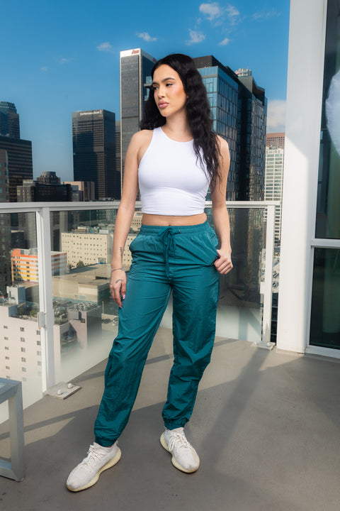 Solid Drawstring Elastic Waist Joggers Pants With Sheer Mesh Contrast on the sides and 2 Pockets (NP70097) - Wholesale Fashion Couture 