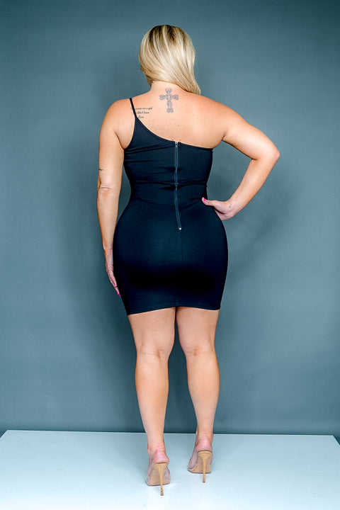 Plus Size One Shoulder Spaghetti Strap Bodycon Midi Dress (CD54238P) - Wholesale Fashion Couture 