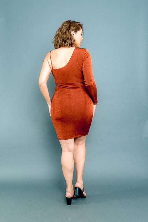 Plus Size V Neck Mono Spaghetti Strap Long Sleeve Mini Dress with Cut Out at Bust (CD54572P) - Wholesale Fashion Couture 