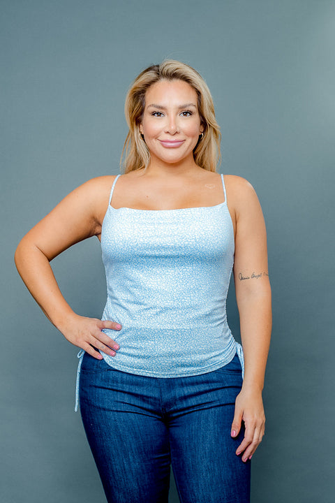 (INVENTORY PENDING) Plus Size Floral Print Square Neck Spaghetti Strap Ruched Crop Top (ZA3805P1) - Wholesale Fashion Couture 