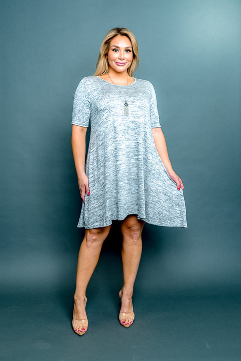 Plus Size Scoop Neck Short Sleeve Handkerchief Hem Midi Dress withNecklace (D1711X) - Wholesale Fashion Couture 