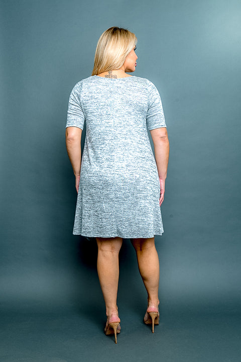 Plus Size Scoop Neck Short Sleeve Handkerchief Hem Midi Dress withNecklace (D1711X) - Wholesale Fashion Couture 