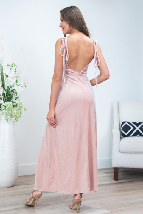 Spaghetti Strap V-Neck Maxi Dress (D-554) - Wholesale Fashion Couture 