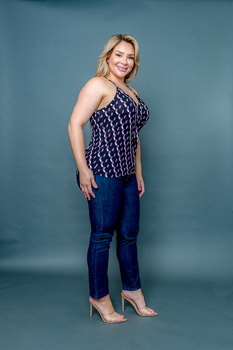 Plus Size Arrow Print Spaghetti Strap Halter V Neck Tank (ZA4632) - Wholesale Fashion Couture 