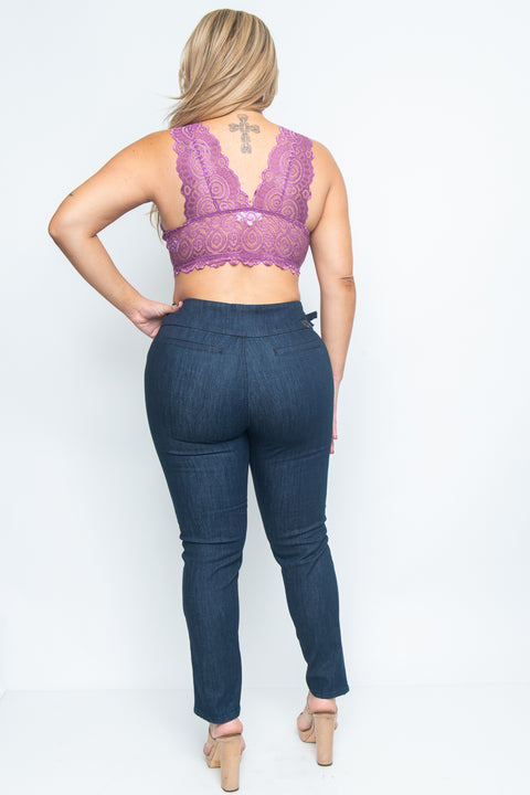 Plus Size V Neck Lace Bralette W/Front Lining Assorted Prints* (JT11948) - Wholesale Fashion Couture 