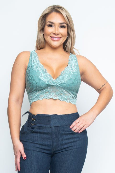 Plus Size V Neck Lace Bralette W/Front Lining Assorted Prints* (JT11948) - Wholesale Fashion Couture 