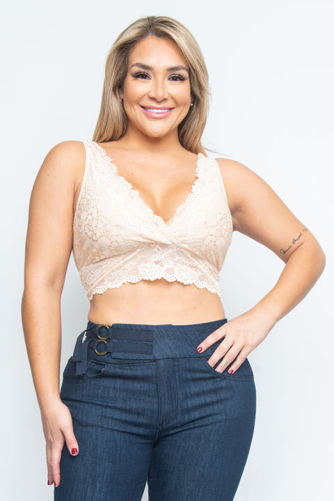 Plus Size V Neck Lace Bralette W/Front Lining Assorted Prints* (JT11948) - Wholesale Fashion Couture 