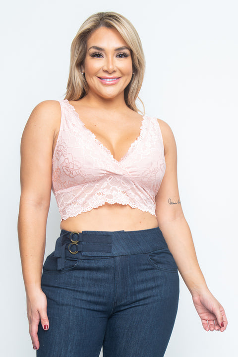 Plus Size V Neck Lace Bralette W/Front Lining Assorted Prints* (JT11948) - Wholesale Fashion Couture 