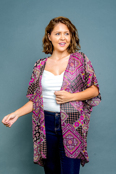 Royal Medallion Multi Color Print Sheer Chiffon Kimono Duster (T-1094) - Wholesale Fashion Couture 