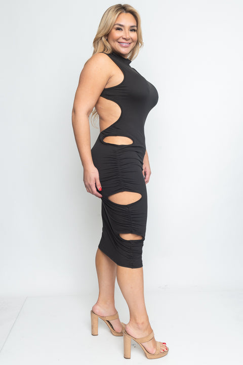 Plus Size open Back Cut Out on Right Side Midi Dress* (D11368X) - Wholesale Fashion Couture 