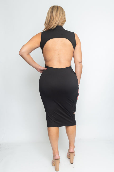 Plus Size open Back Cut Out on Right Side Midi Dress* (D11368X) - Wholesale Fashion Couture 