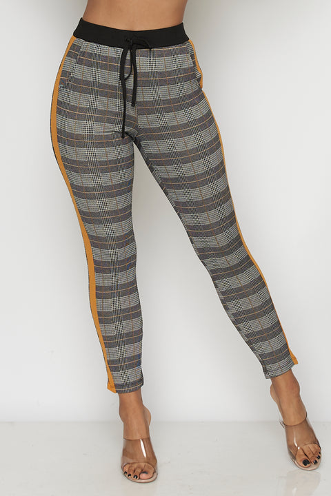 Plaid Pants Elastic on Waist W- Solid Line On The Sides (93816) - Wholesale Fashion Couture 