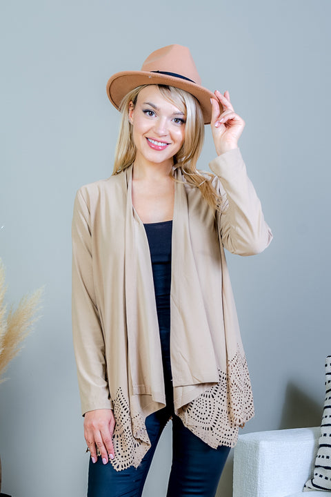 Asymmetrical Handkerchief Draped Open Front Long Sleeve Cardigan (J128M) - Wholesale Fashion Couture 