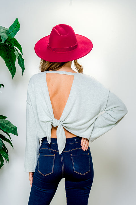 Oversized Terry Knit Long Sleeve Pullover Sweater with Open Tie Back (BT02430) - Wholesale Fashion Couture 