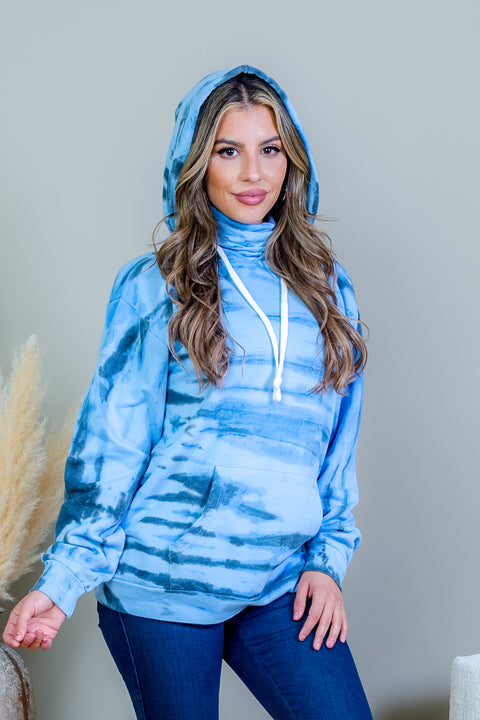 Tiger Stripe Tie Dye Long Sleeve Hoodie Sweater with Drawstrings in Tide Blue (AK1707J-002US) - Wholesale Fashion Couture 