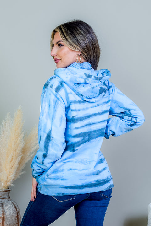 Tiger Stripe Tie Dye Long Sleeve Hoodie Sweater with Drawstrings in Tide Blue (AK1707J-002VS) - Wholesale Fashion Couture 