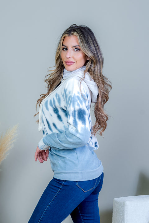 Burst Tie Dye Long Sleeve Hoodie Sweater with Drawstrings in Beach Sand (AK1707J-001VS) - Wholesale Fashion Couture 