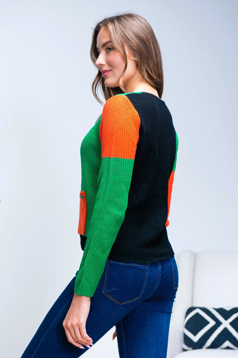 Knit V-Neck Sweater 2Front Pockets  (HS-0972) - Wholesale Fashion Couture 