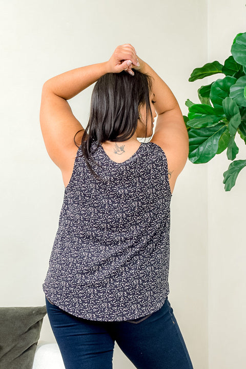 'Rosebud Blossom' Floral Print Plus Size Sleeveless Crepe Chiffon Surplice Neck Wrap Top in Navy (ITX1206-003) - Wholesale Fashion Couture 