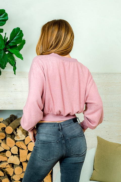 'Warm & Fuzzy' Long Sleeve Cropped Button Down Cardigan (1450TS) - Wholesale Fashion Couture 