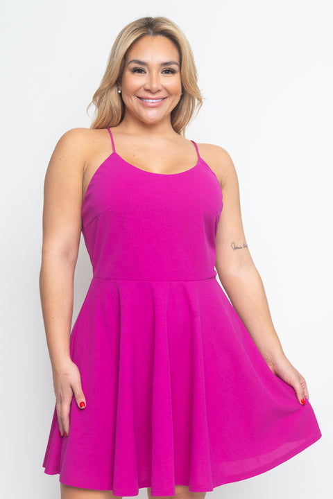 Plus Size Halter Skater Mini Dress with Low Criss Cross Back and Full Lining (CD21144P) - Wholesale Fashion Couture 