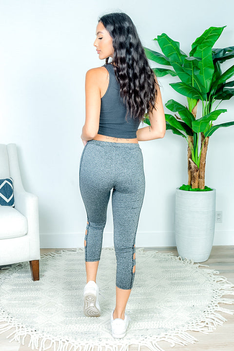 Mid Rise Yoga Pant Compression Legging with Cropped Leg and Lattice Cut Out Detail at Ankle(AP50754) - Wholesale Fashion Couture 