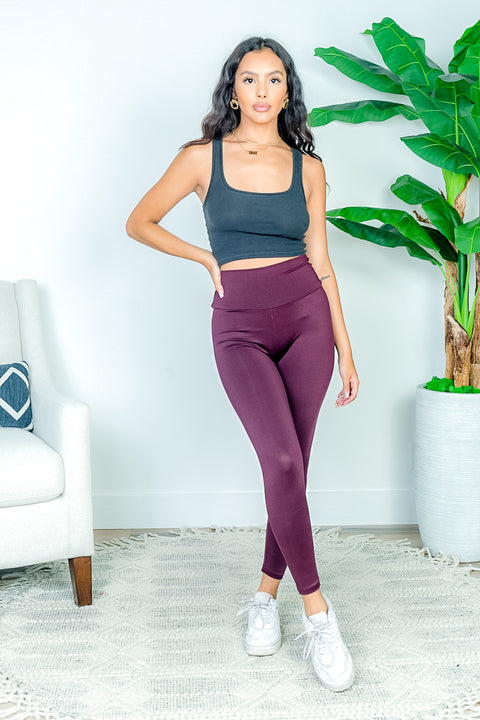 High Waist Compression Yoga Pant Leggings in Eggplant (AP42982) - Wholesale Fashion Couture 