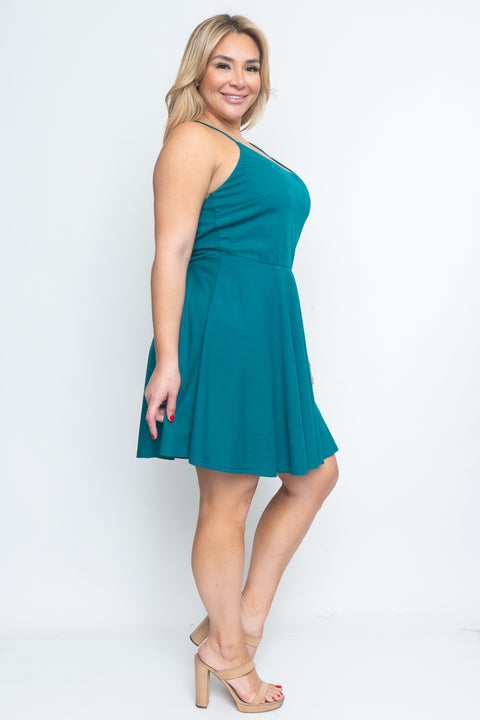 Plus Size Halter Skater Mini Dress with Low Criss Cross Back and Full Lining (CD21144P) - Wholesale Fashion Couture 