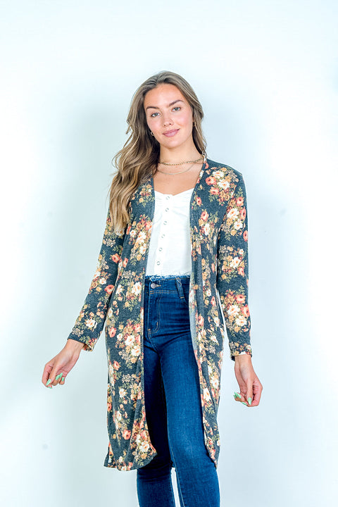 Open Front Floral Duster Cardigan (LST8000) - Wholesale Fashion Couture 
