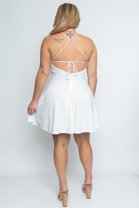Plus Size Halter Skater Mini Dress with Low Criss Cross Back and Full Lining (CD21144P) - Wholesale Fashion Couture 