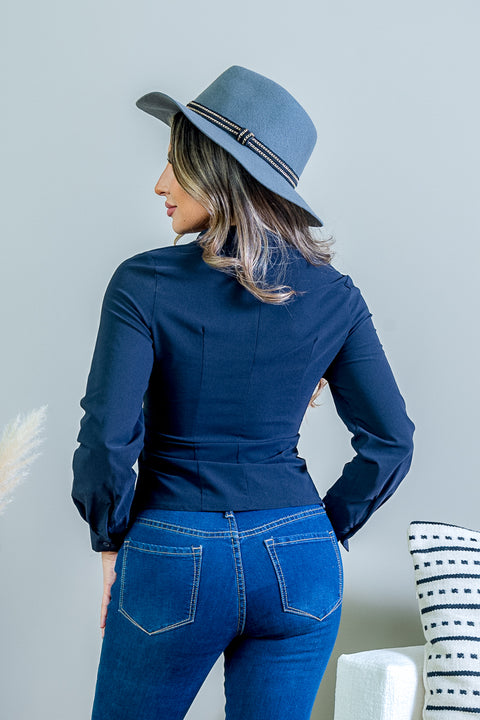 Twist Front Sassy Slit Long Sleeve Collar Shirt (10169TM) - Wholesale Fashion Couture 