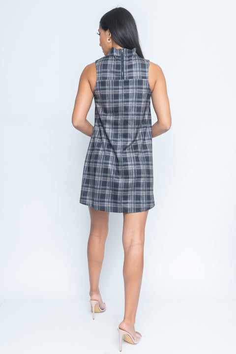 Plaid Sleeveless Tunic Mini Dress* (LD41199C) - Wholesale Fashion Couture 