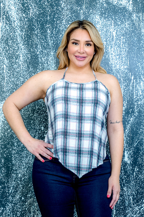 Plus Size Plaid Open Back Top (ZA4056) - Wholesale Fashion Couture 