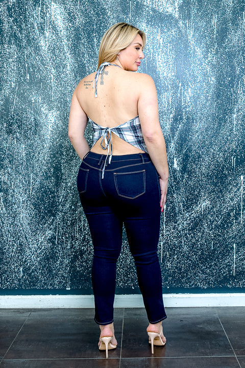 Plus Size Plaid Open Back Top (ZA4056) - Wholesale Fashion Couture 