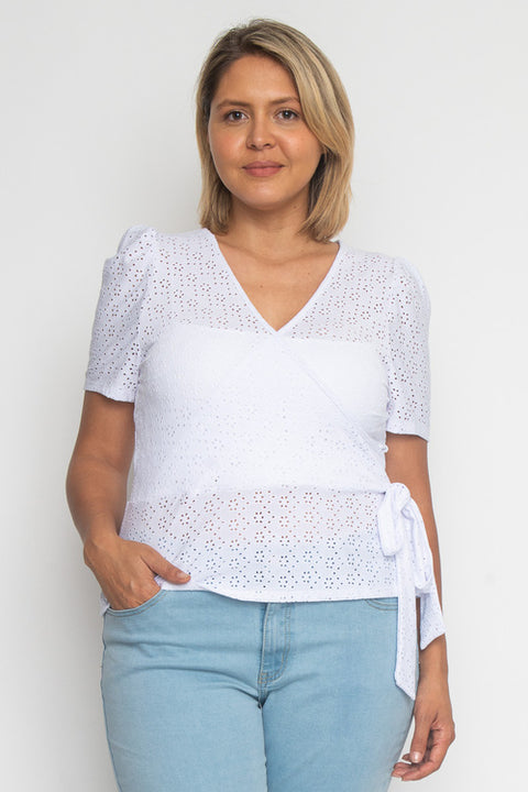 Plus Size Short Sleeve Plus Size Top (JT13947) White / ( 1XL- 2XL- 3XL- 2-2-2)
