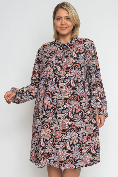 Plus Size Dress W- Long Sleeves (JD12595) Red-Multi / ( 1XL- 2XL- 3XL- 2-2-2)