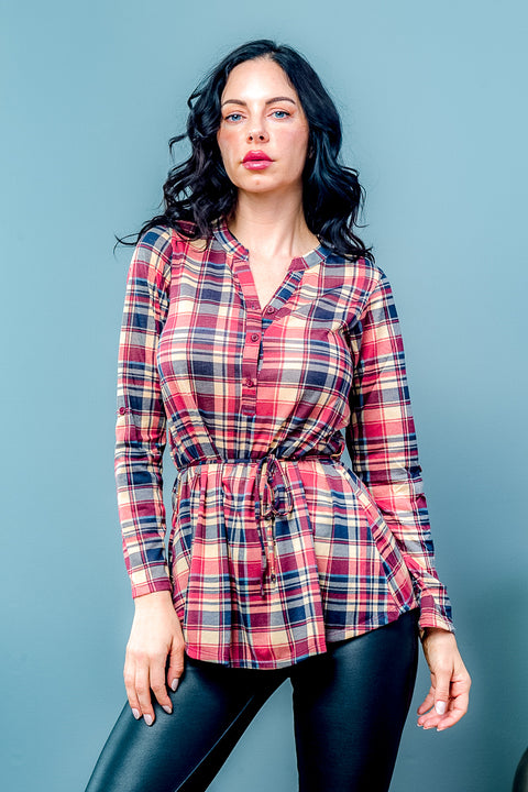 3/4 Sleeve Plaid Top (794300) - Wholesale Fashion Couture inc