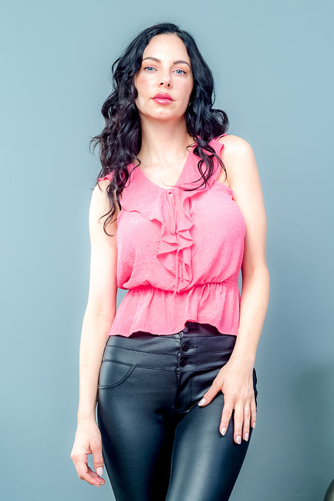SLeeve Less Top Elastic On Waist (701071-CH209) - Wholesale Fashion Couture inc