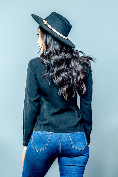 Deep V Neck Double Breasted Blazer in Black  (D30324-MW188) - Wholesale Fashion Couture 
