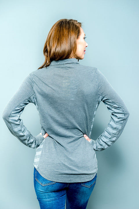 Long Sleeve Button Down Top (15453) Grey / ( S-M-L- 2-2-2)