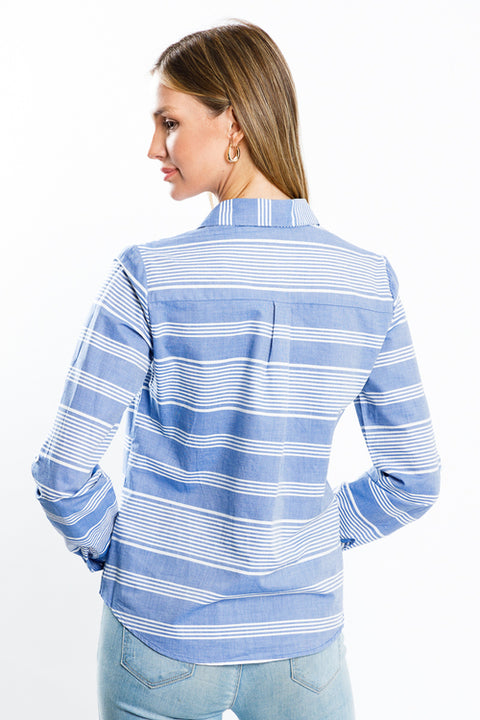 Blue & White Stripe Classic Button Down Shirt (99501_PP125) - Wholesale Fashion Couture 
