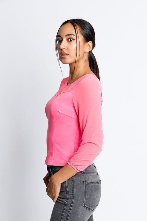 3/4 Sleeve Crop Top (118920) Neon-Pink / ( S-M-L- 2-2-2)