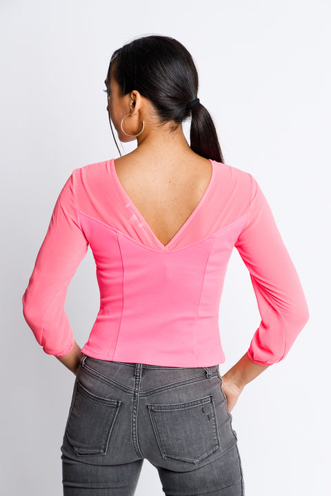 3/4 Sleeve Crop Top (118920) Neon-Pink / ( S-M-L- 2-2-2)
